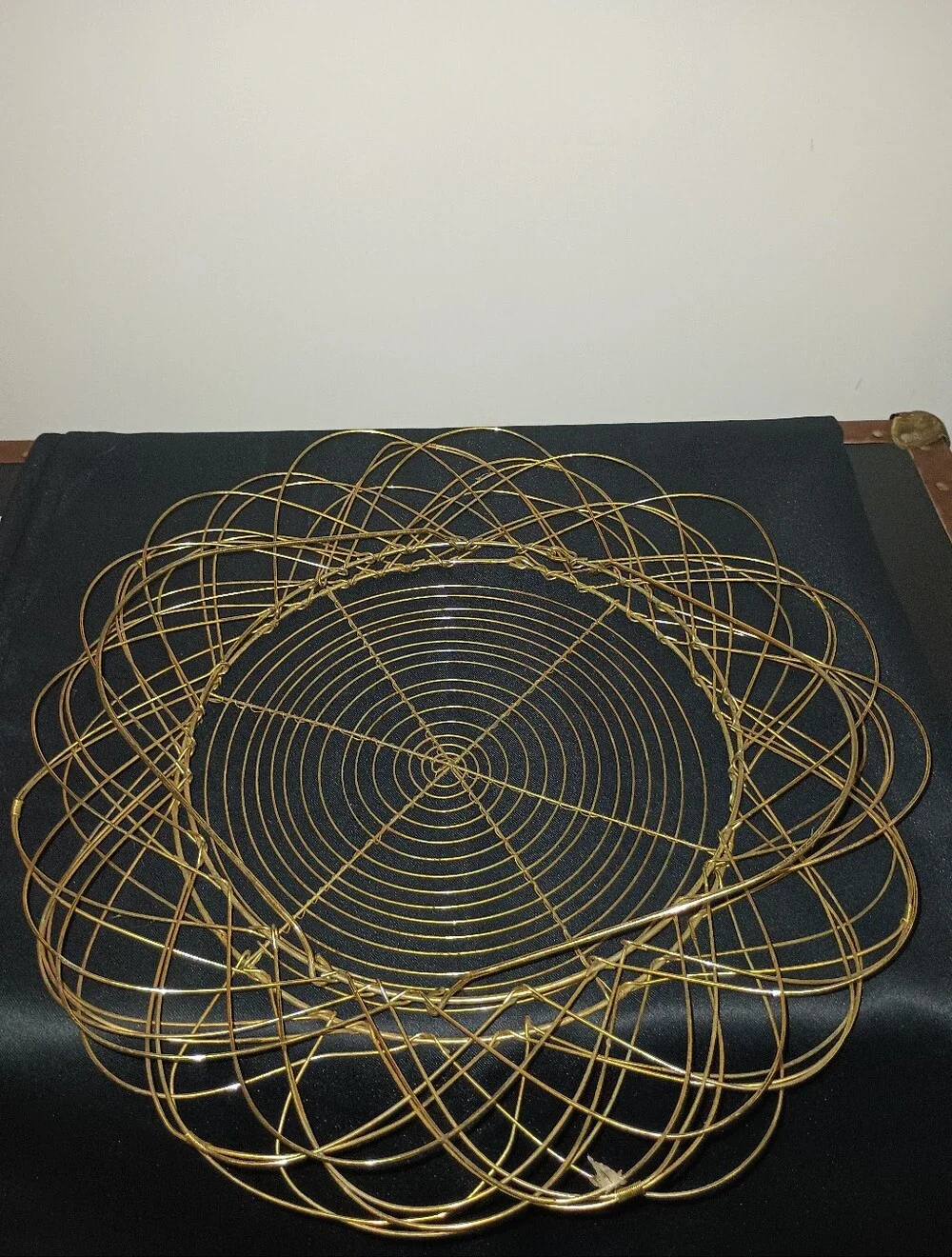 Collapsible Gold Wire Egg Collecting Basket Spirograph Pattern Vintage